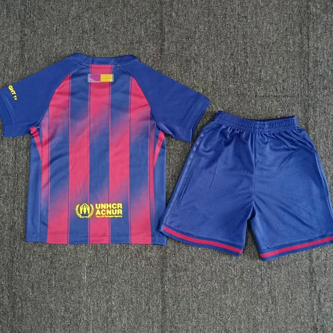 Nike Barcelona home kit 2025 26 kids back view youth football set