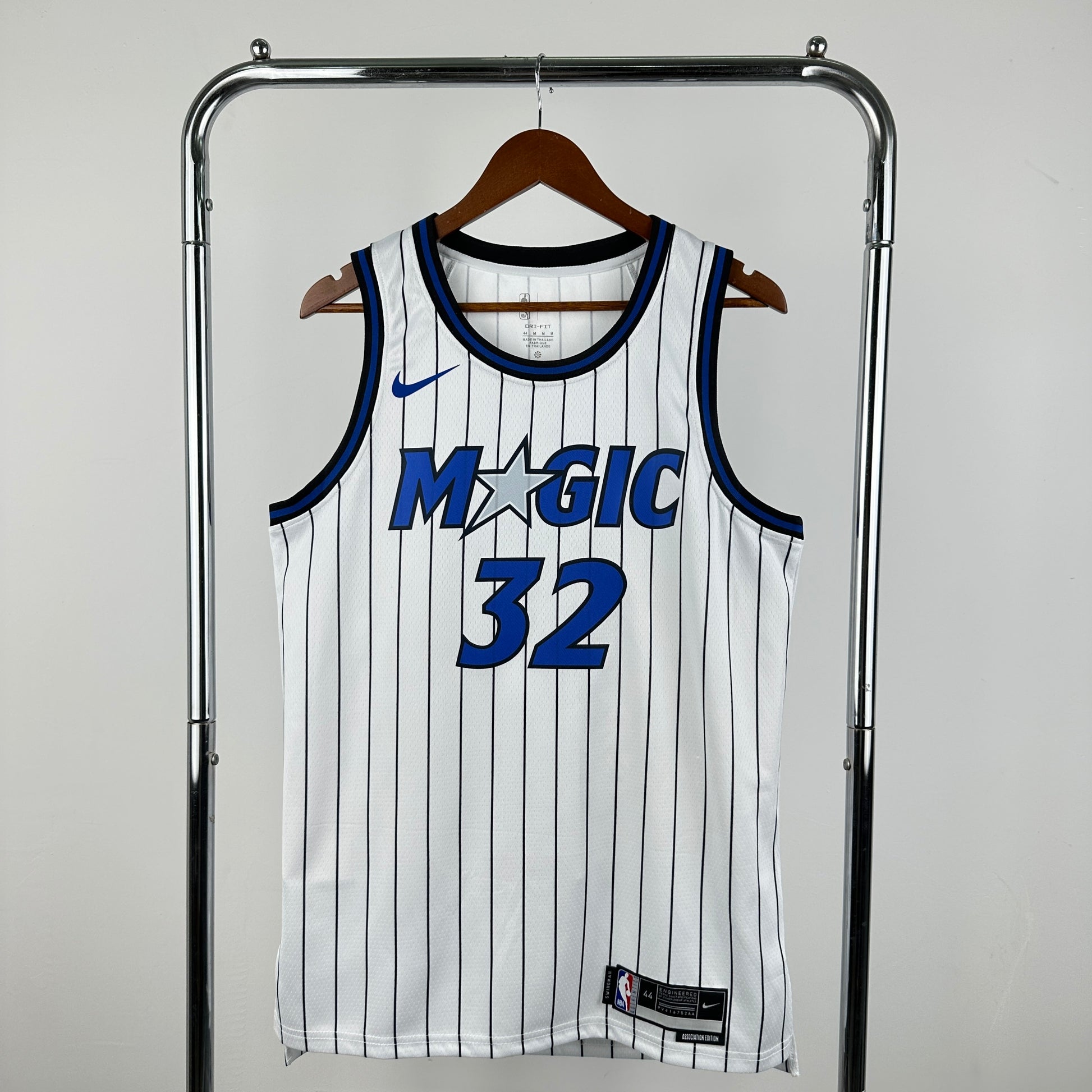 Orlando Magic 2025/26 home white swingman jersey Shaquille O’Neal number 32 pinstripe front and back view