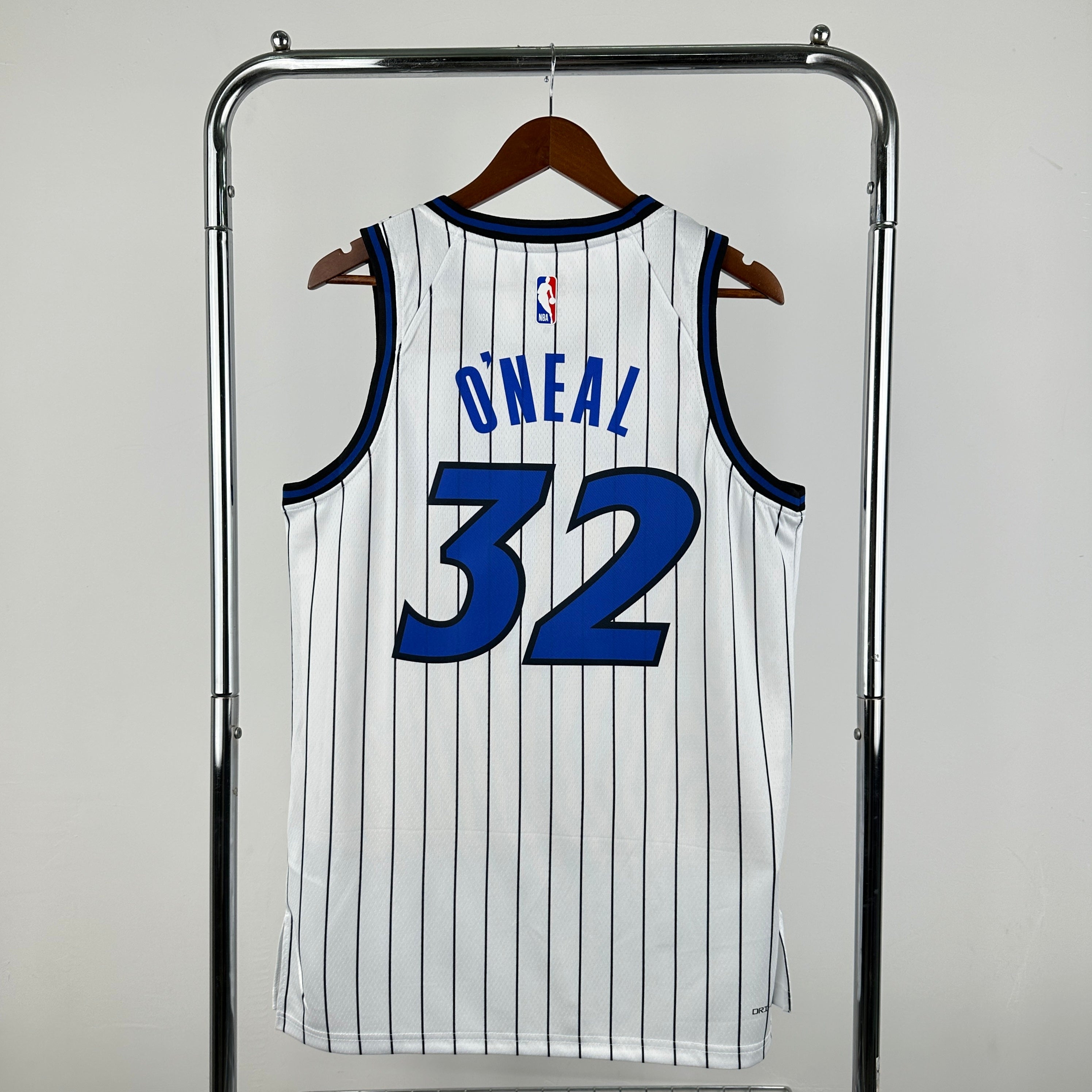 Orlando Magic 2025/26 home white swingman jersey Shaquille O’Neal number 32 pinstripe front and back view