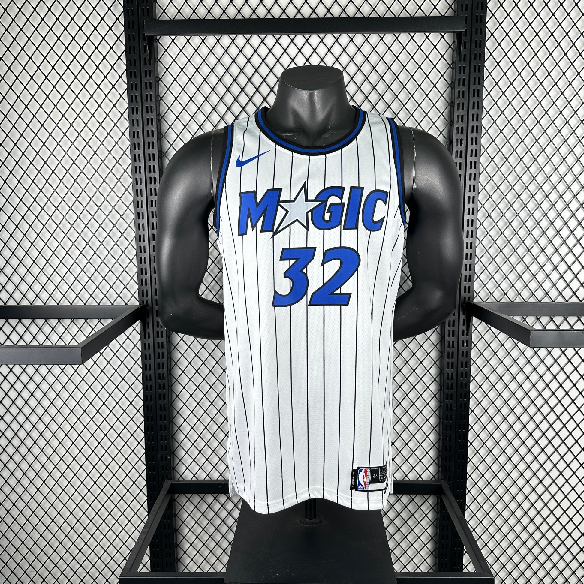 Orlando Magic 2025/26 home white swingman jersey Shaquille O’Neal number 32 pinstripe front and back view