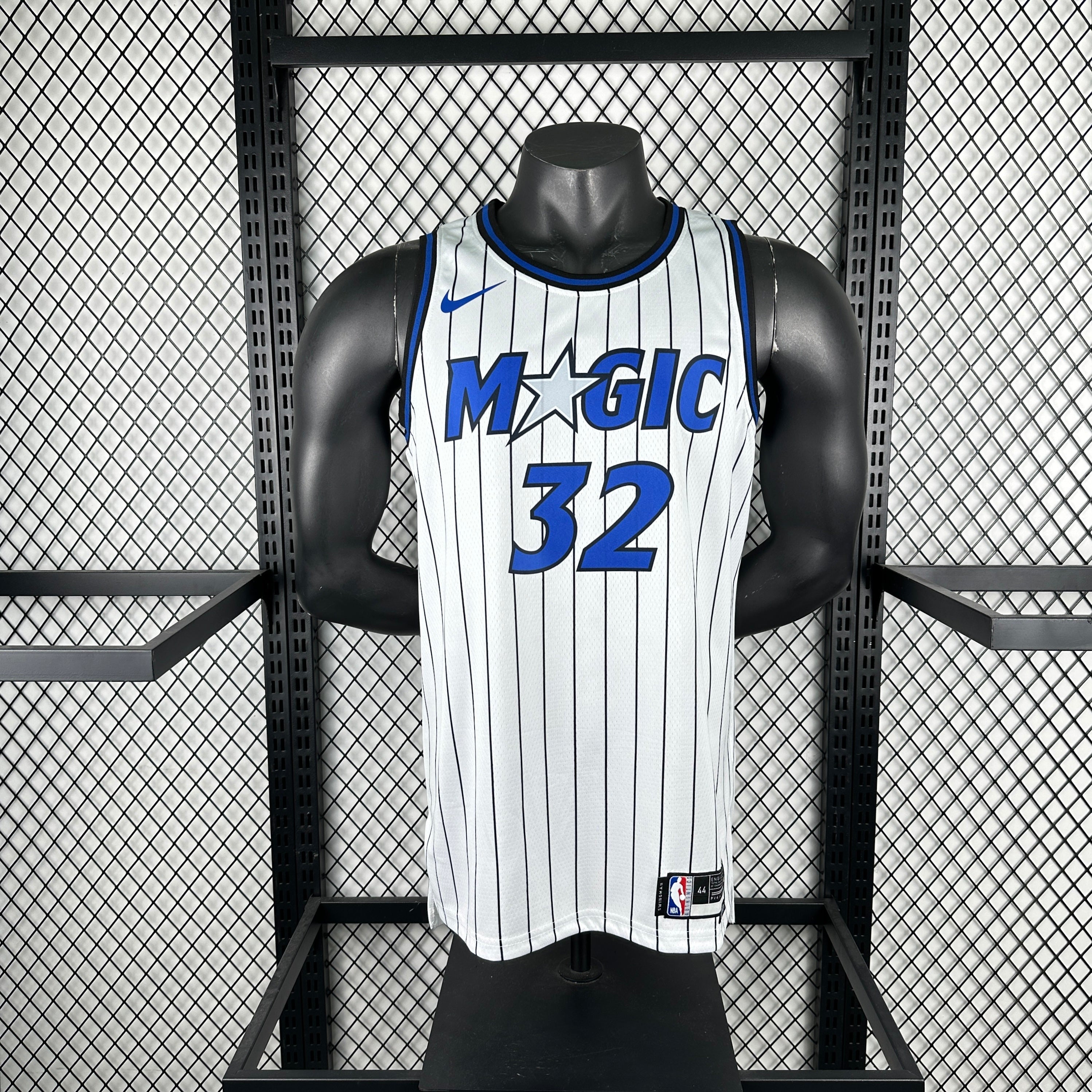 Orlando Magic 2025/26 home white swingman jersey Shaquille O’Neal number 32 pinstripe front and back view