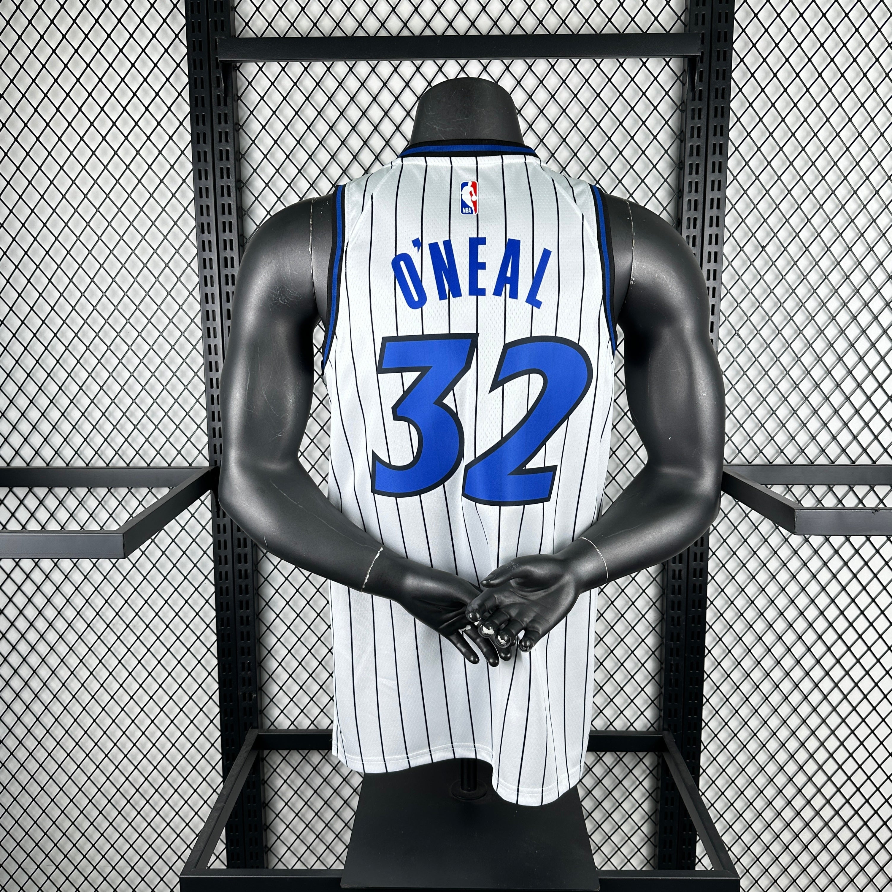Orlando Magic 2025/26 home white swingman jersey Shaquille O’Neal number 32 pinstripe front and back view