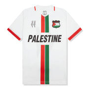 Palestine 2023 away jersey white front with red and green stripe design