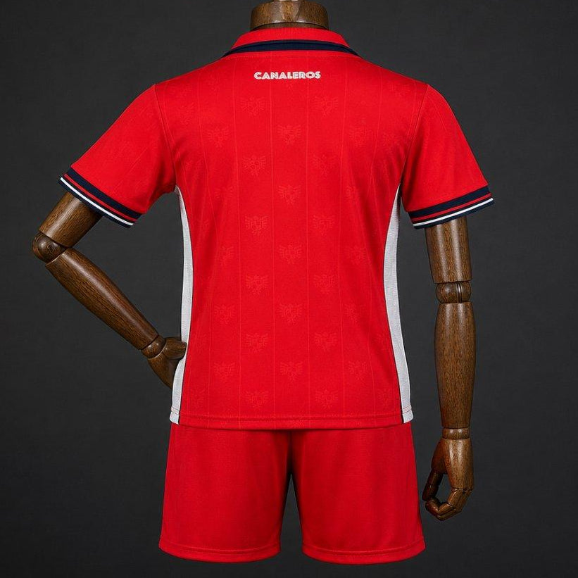 Panama Home Jersey 2026 Kids Set back view with red jersey and matching shorts