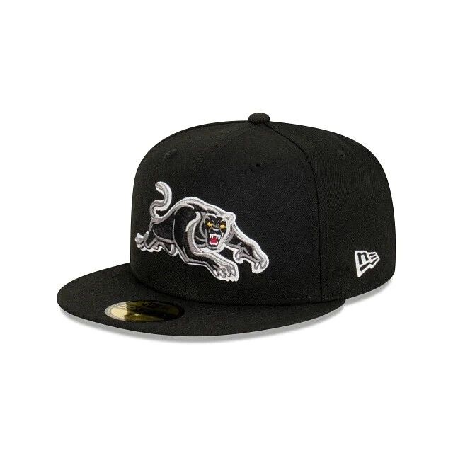 Panther's 59 Fitted Cap front view with black design and embroidered panther logo
