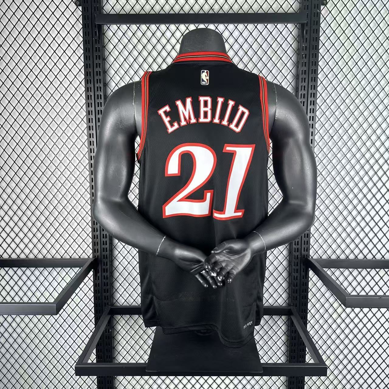 Philadelphia 76ers 2025/26 retro black swingman jersey Joel Embiid number 21 front and back view