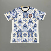 Portugal Azulejos Jersey front view with white base and blue tile inspired design