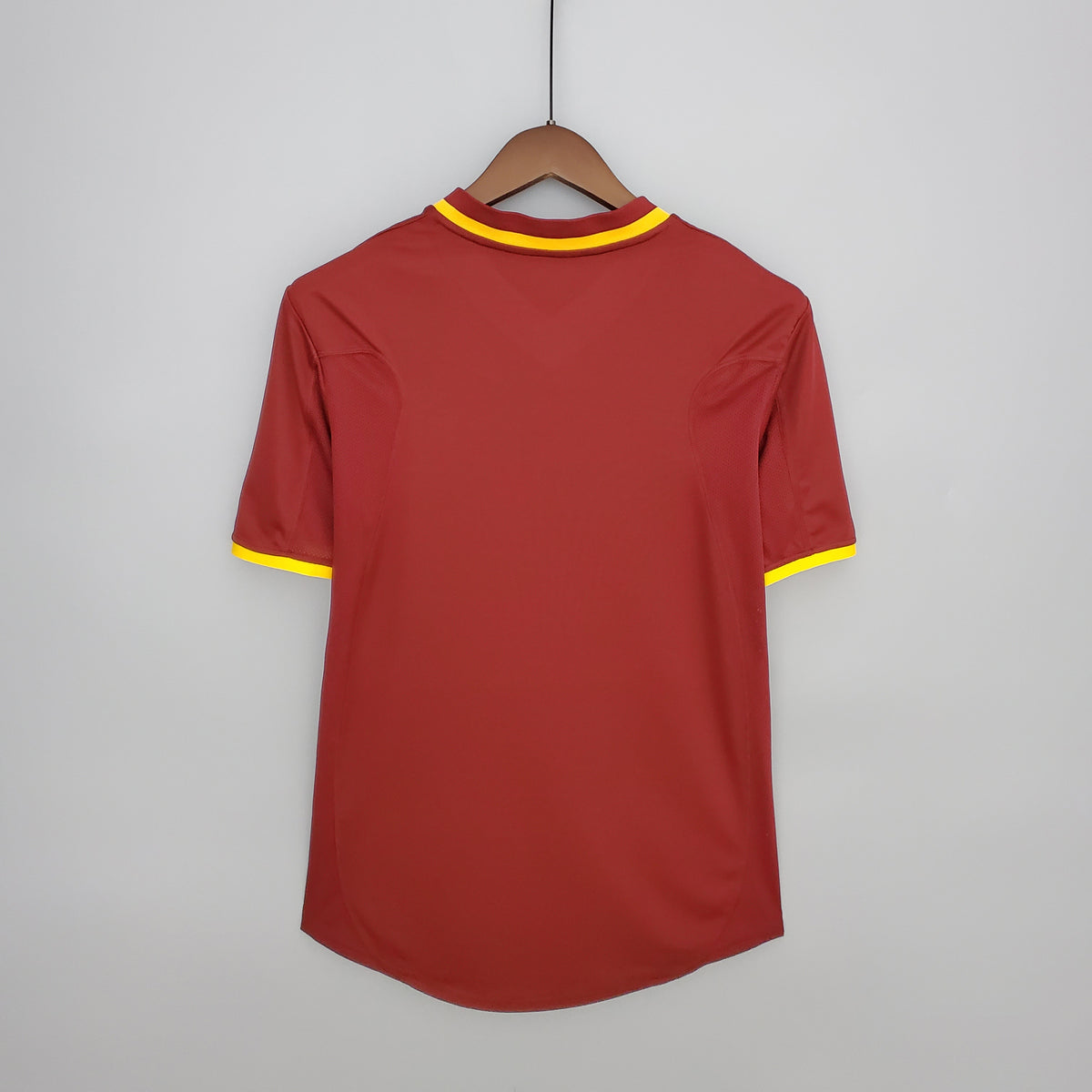 Portugal Home Jersey 2000 back view in deep red with yellow sleeve and collar trim