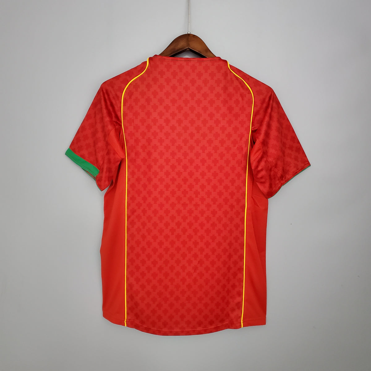 Portugal Home Jersey 2004 back view in red with tonal pattern