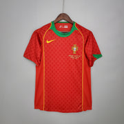 Portugal Home Jersey 2004 front view in red with green collar and yellow detailing