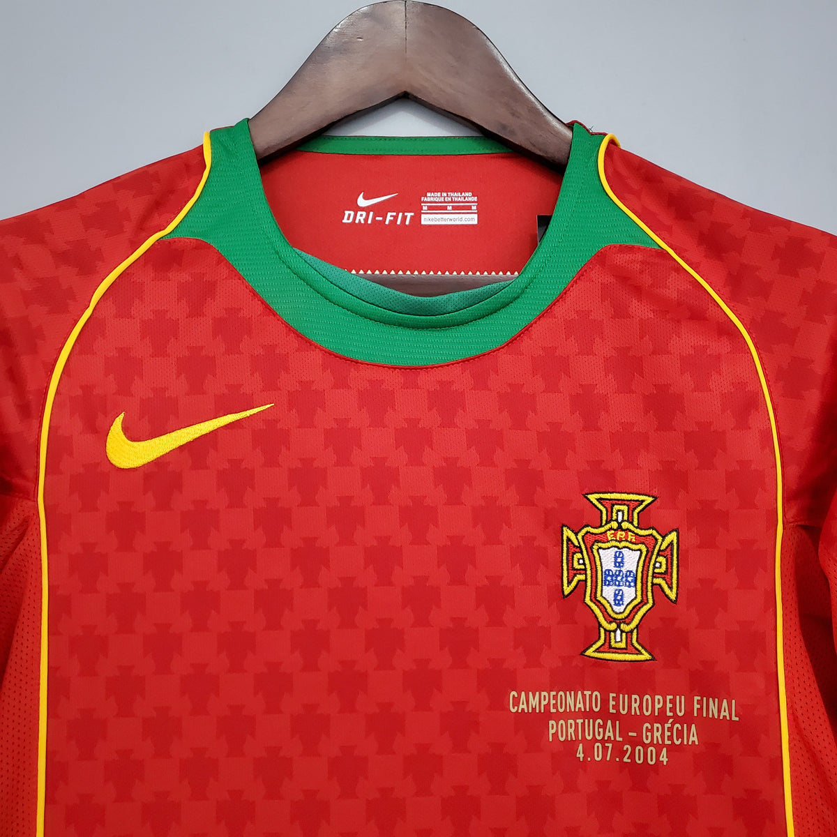 Portugal Home Jersey 2004 upper front view with crest and tournament detail