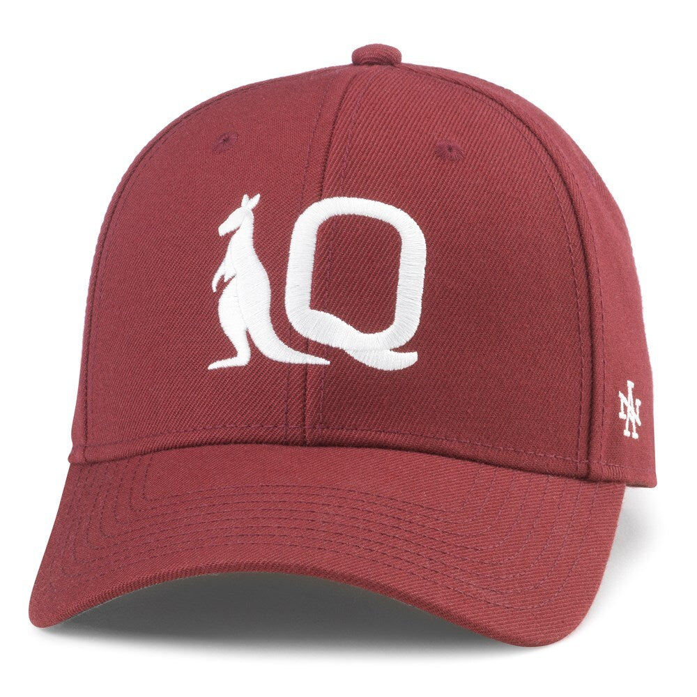 QLD Maroons Player's Media Stadium Cap front view with maroon design and white kangaroo Q logo