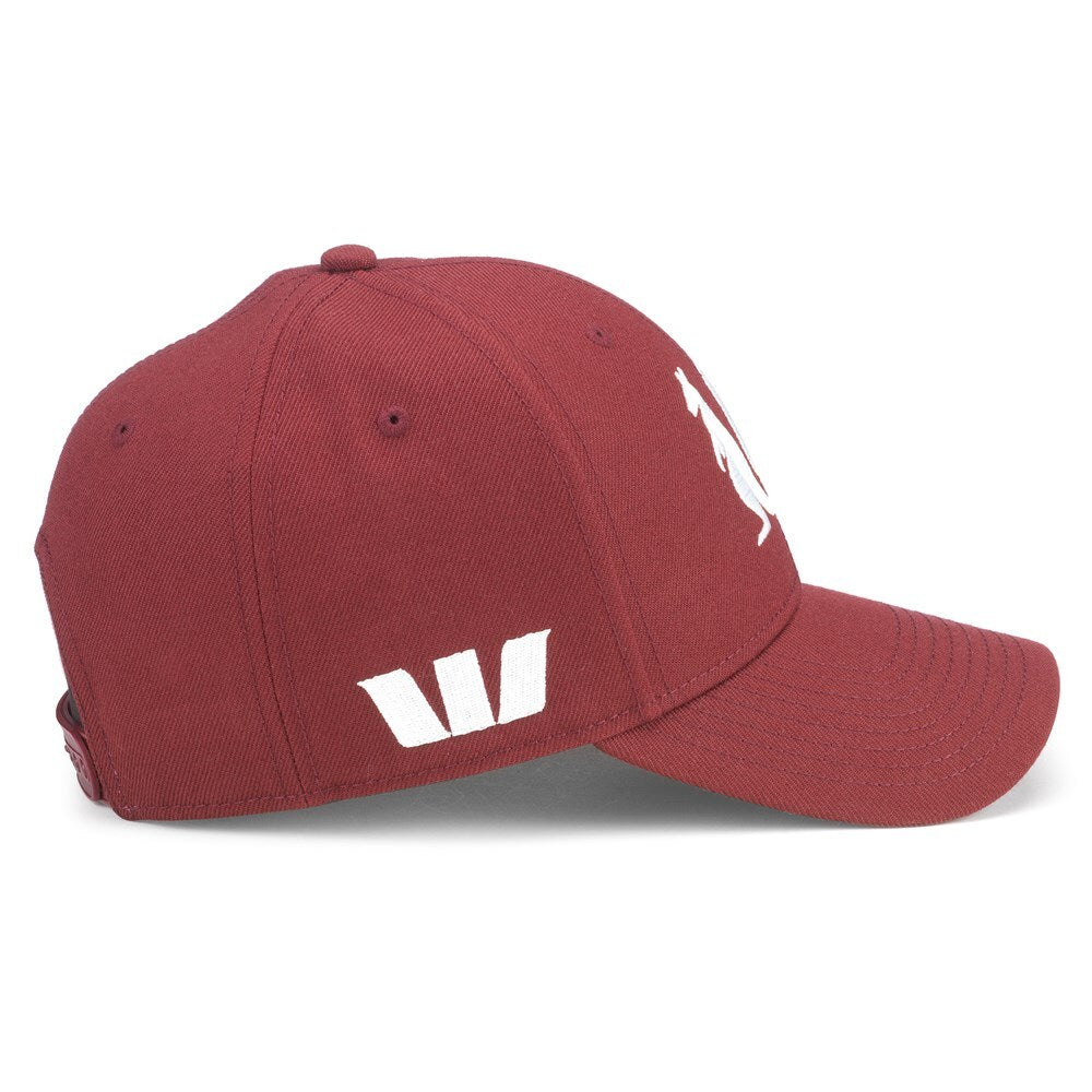 QLD Maroons Player's Media Stadium Cap side view with curved brim and side embroidery