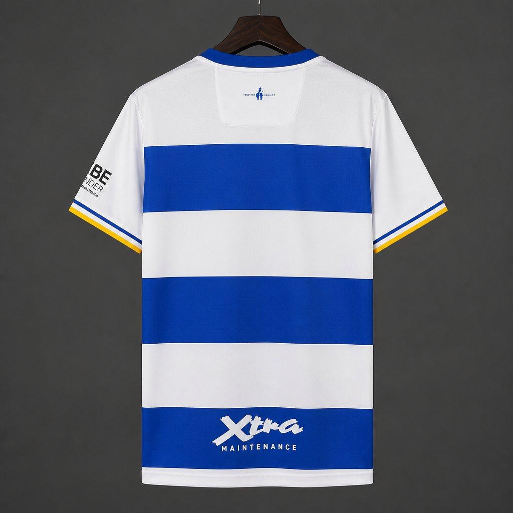 Queens Park Rangers Home Jersey 2026/27 back view with blue and white hooped design and yellow sleeve trim