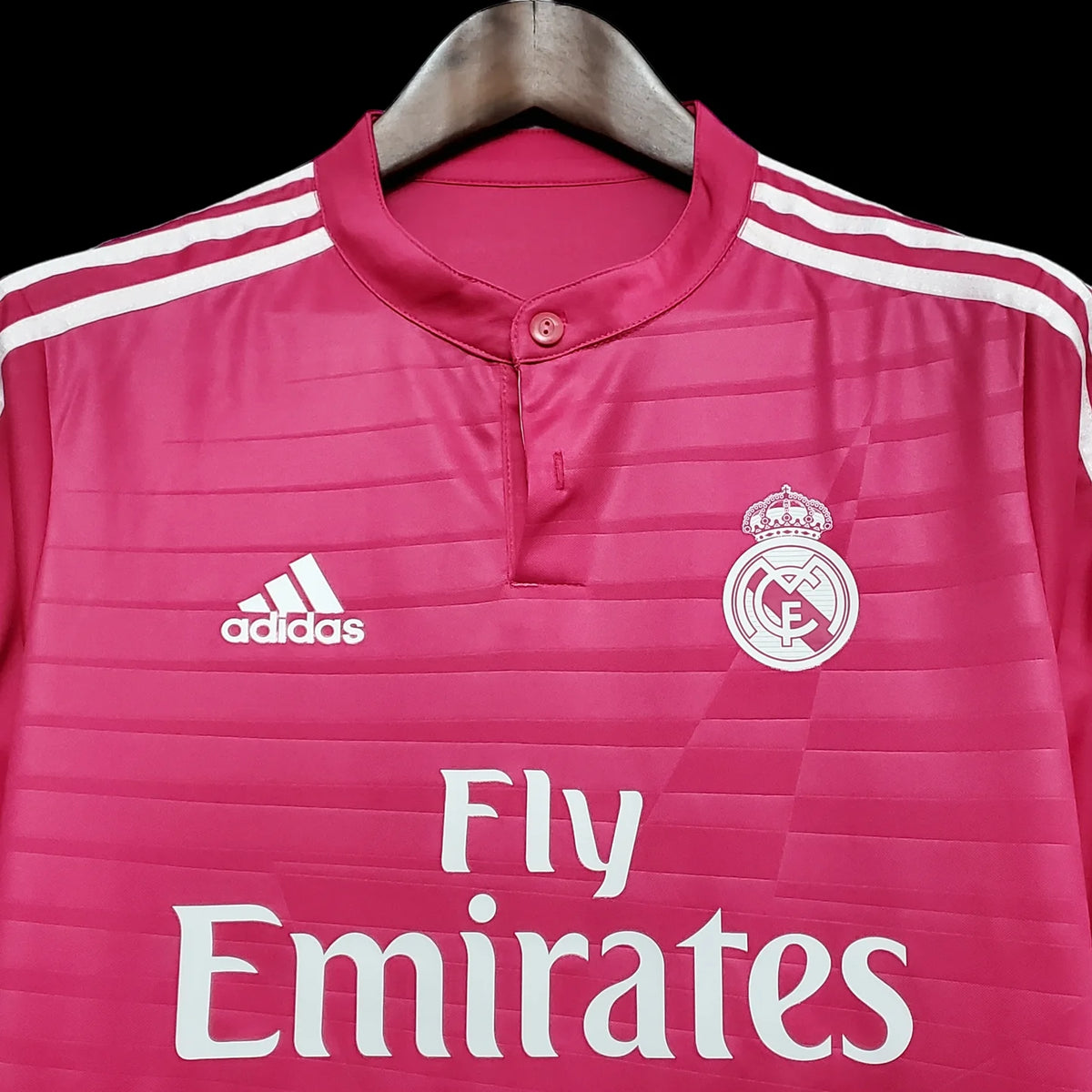 Real Madrid 2014/15 Away Pink Football Jersey front view crest