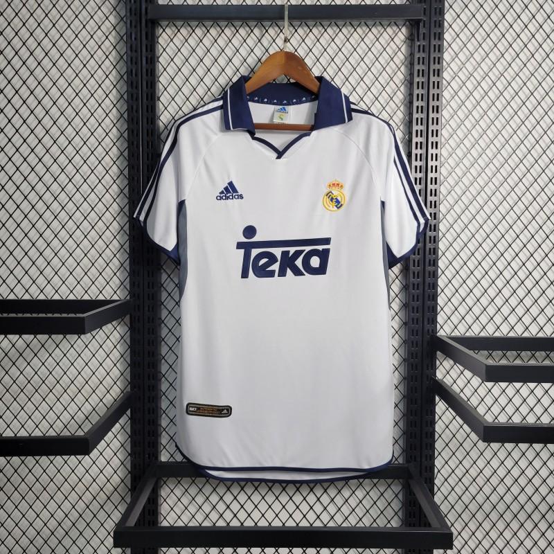 Real Madrid Home Jersey 2000/01 front view with white design navy collar and Teka sponsor