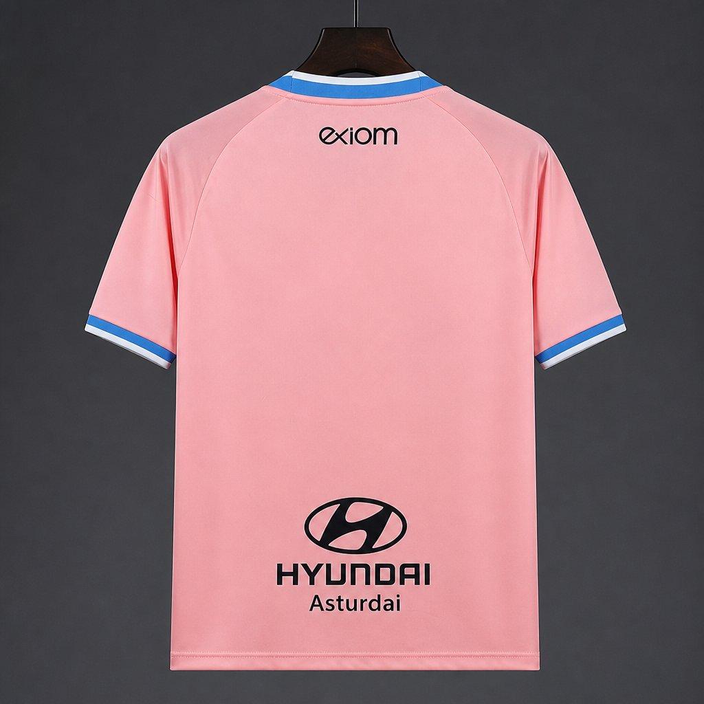 Real Oviedo Third Jersey 2026/27 back view with pink design and Hyundai sponsor