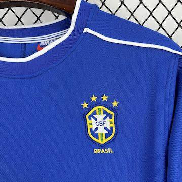 Retro 1998 Brazil Away Jersey front view in royal blue with Brazil crest and Nike logo 