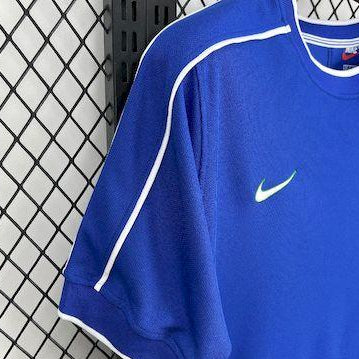 Retro 1998 Brazil Away Jersey front view in royal blue with Brazil crest and Nike logo