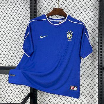 Retro 1998 Brazil Away Jersey front view in royal blue with Brazil crest and Nike logo