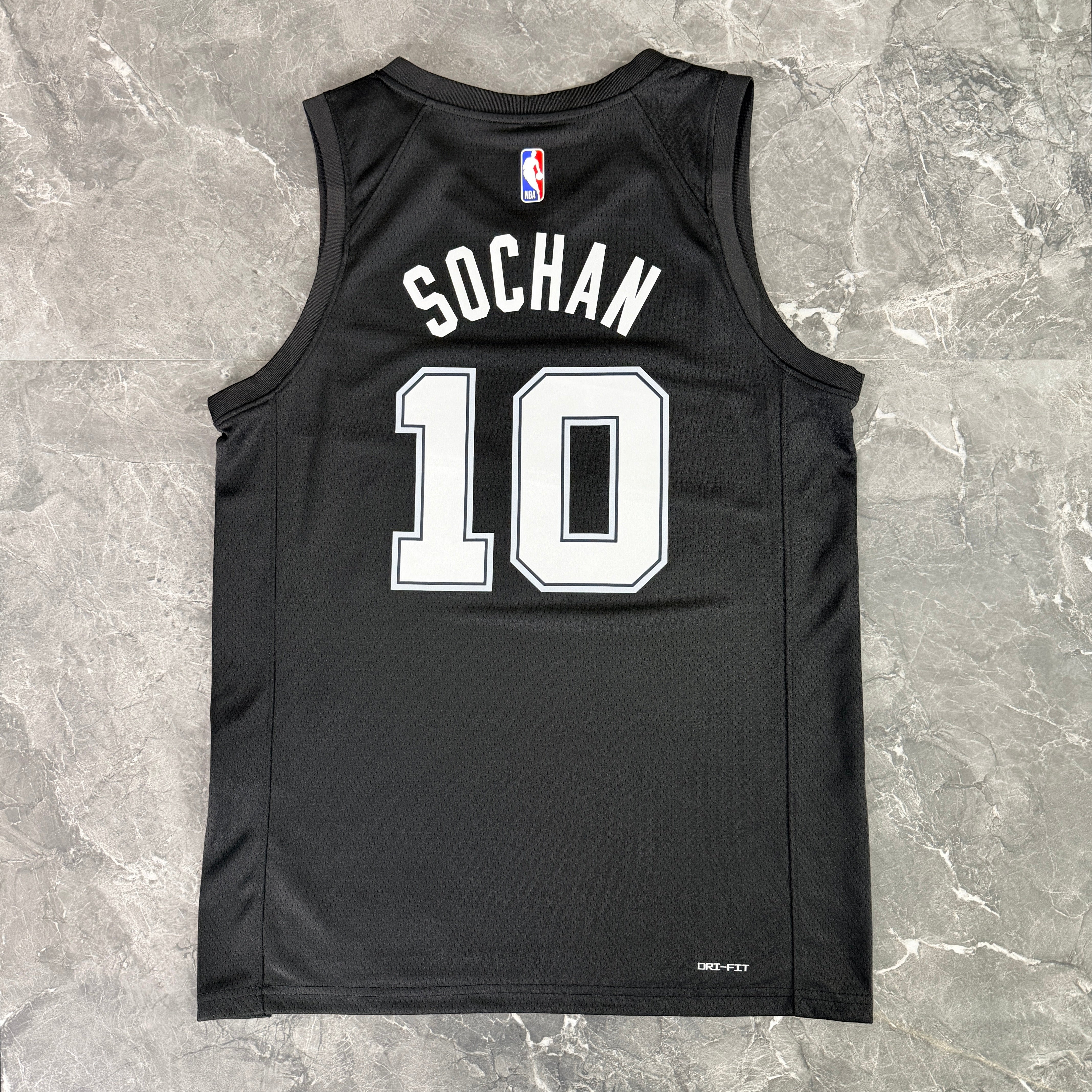 San Antonio Spurs 2025/26 City Edition Jeremy Sochan jersey black Fiesta colors number 10 back view