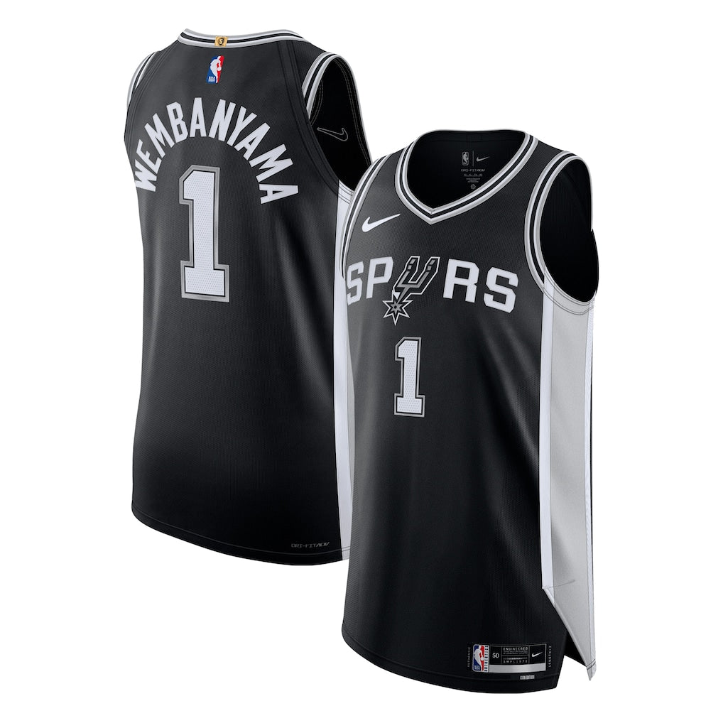 San Antonio Spurs Icon Edition 2022/23 front and back view black NBA jersey
