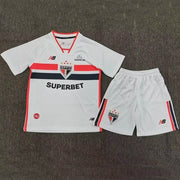 Sao Paulo Home Jersey 2026 Kids Set front view with white jersey and matching shorts