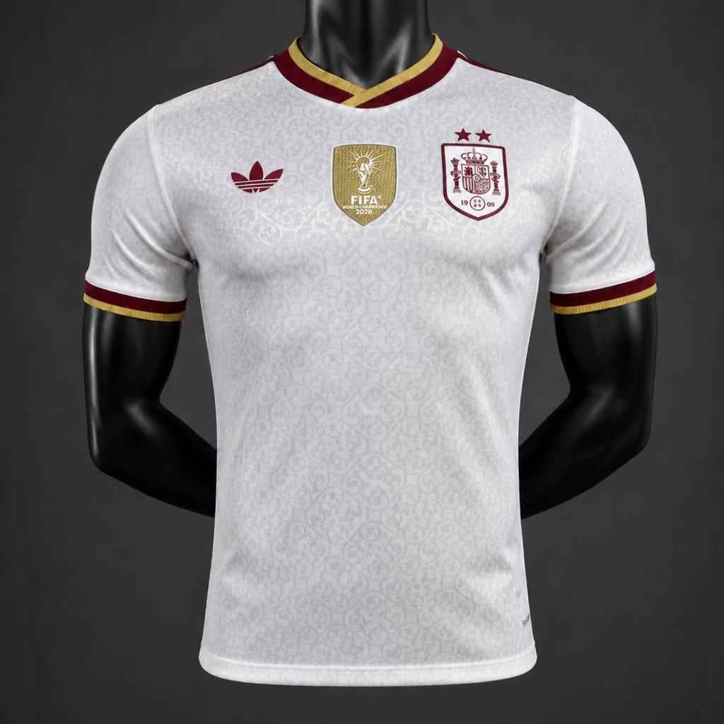 Spain Away Jersey 2026 Player Version front view with two-star crest and gold champions patch