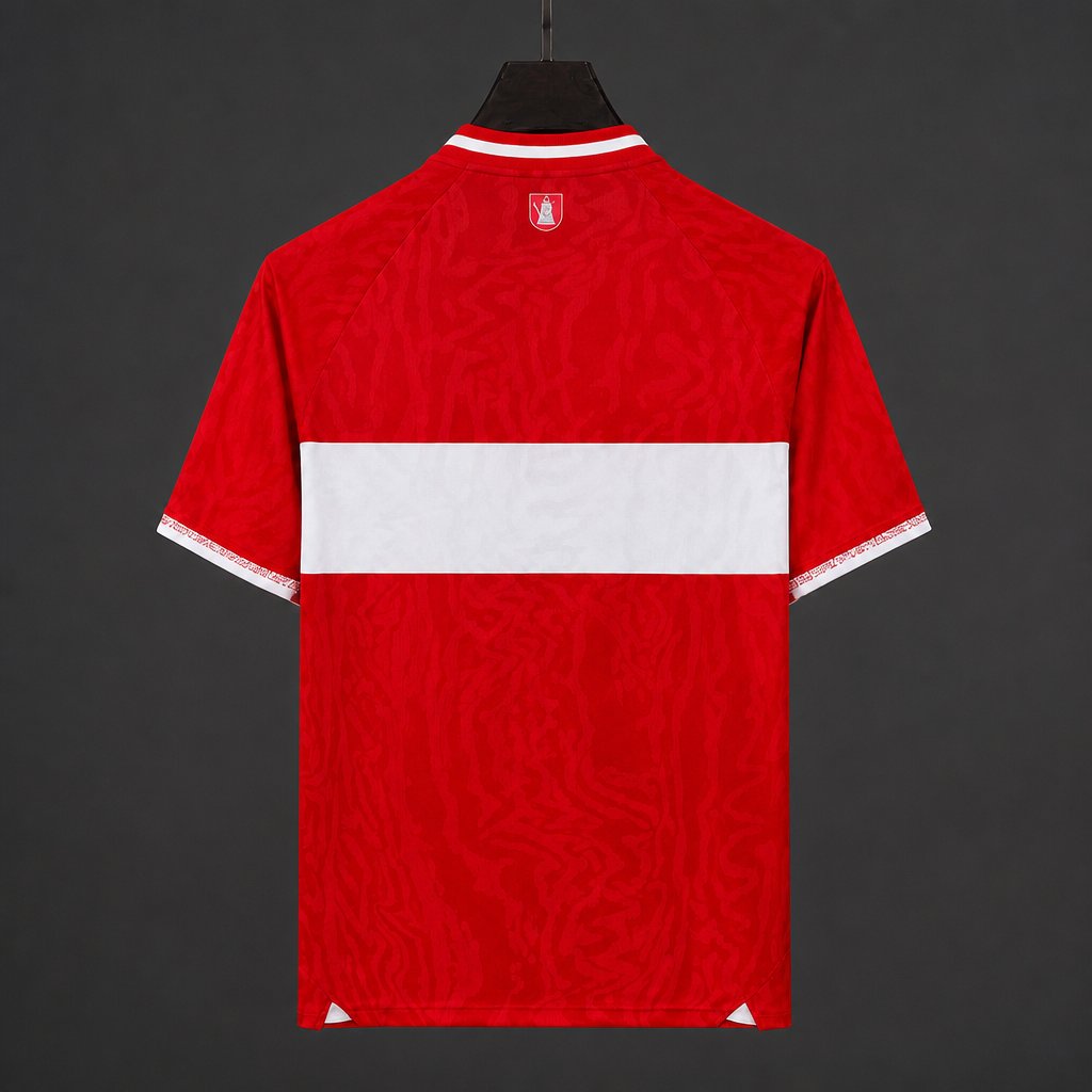 Stuttgart Away Jersey 2026/27 back view in red with tonal pattern and wide white horizontal band