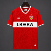Stuttgart Away Jersey 2026/27 front view in red with tonal pattern, white chest band, club crest and LBBW sponsor