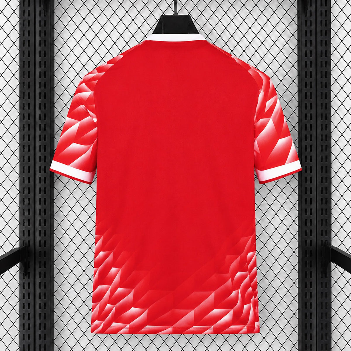 Stuttgart Champions League Away Jersey 2026/27 back view in red with geometric pattern and white trim