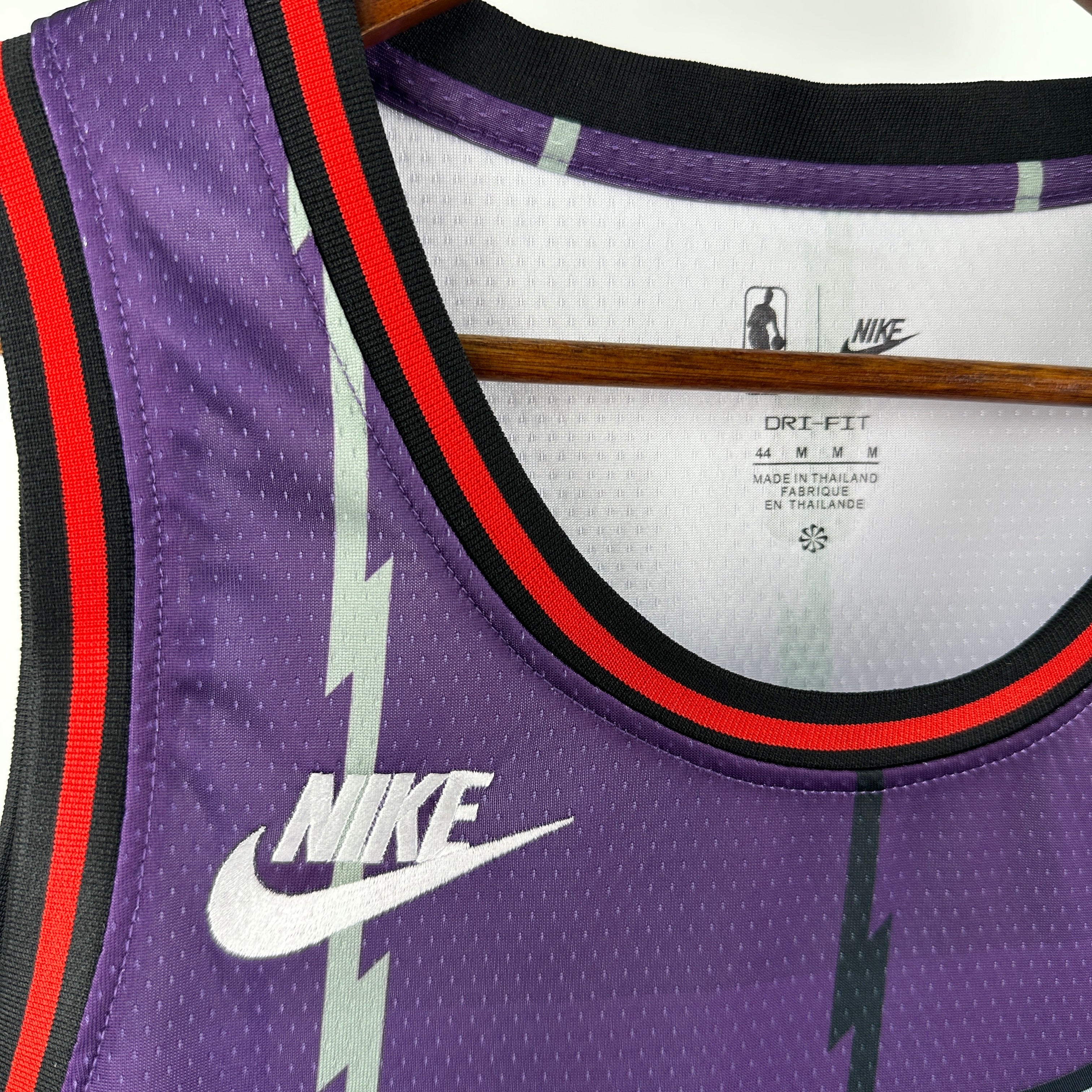 Toronto Raptors 2025/26 purple retro swingman jersey Vince Carter number 15 dinosaur design front and back view