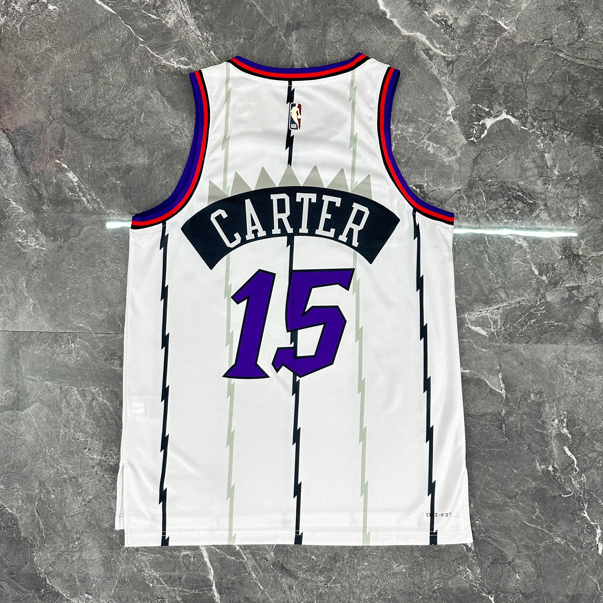 Toronto Raptors 2025/26 retro white swingman jersey Vince Carter number 15 front and back view