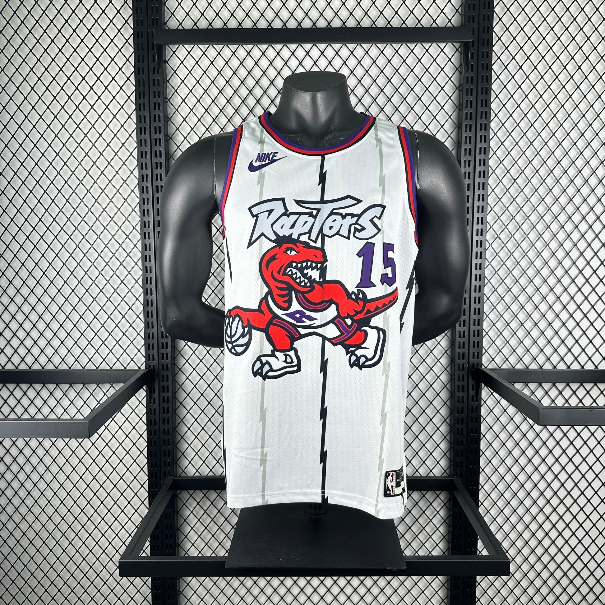 Toronto Raptors 2025/26 retro white swingman jersey Vince Carter number 15 front and back view