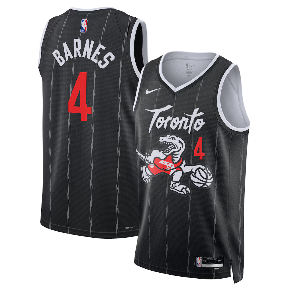 Toronto Raptors City Edition 2025 26 Scottie Barnes jersey logo and detail view