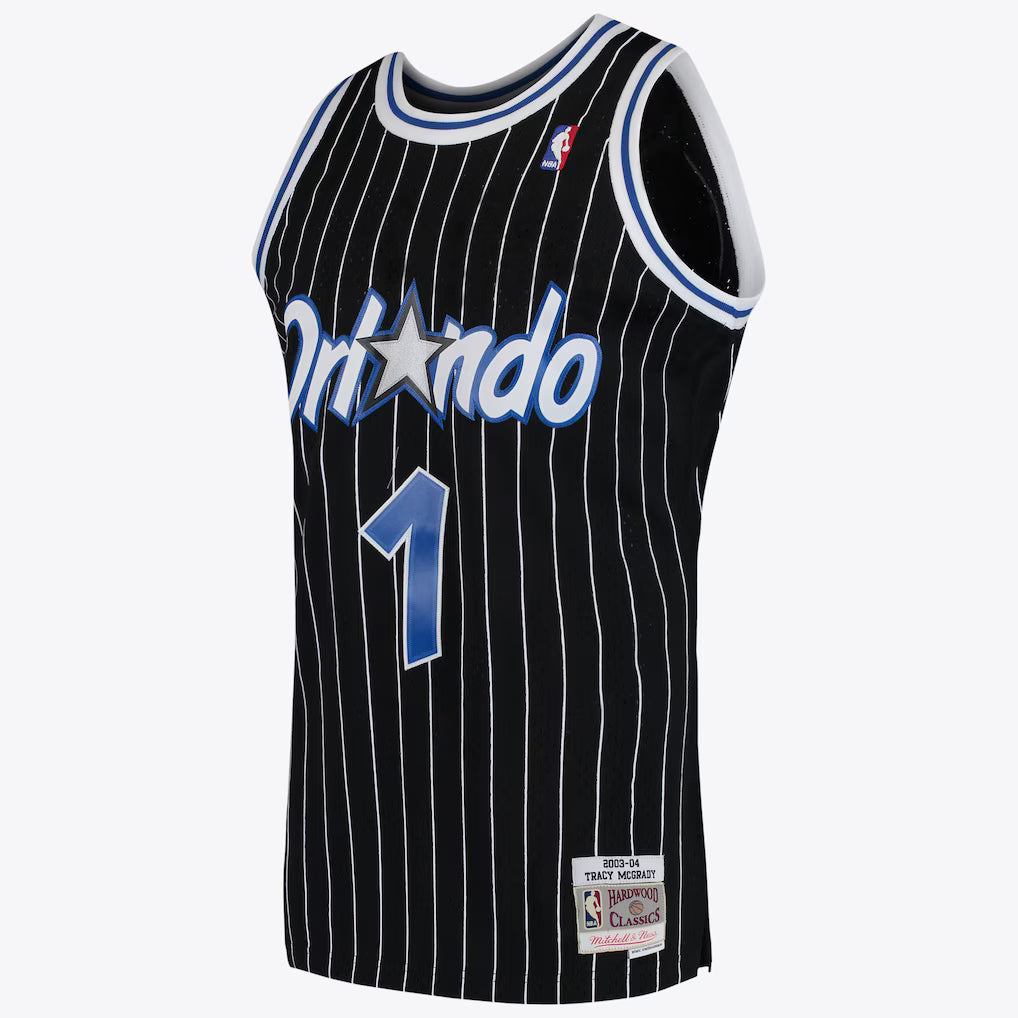 Tracy McGrady Orlando Magic Swingman Jersey black pinstripe front view