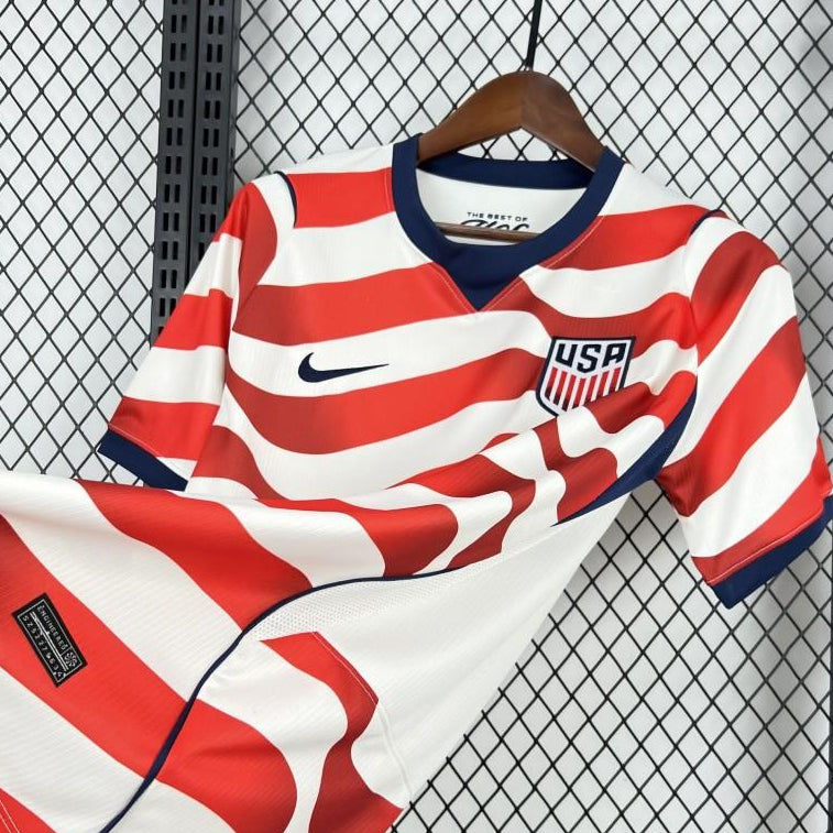 USA 2026 World Cup home jersey red white striped football shirt details view
