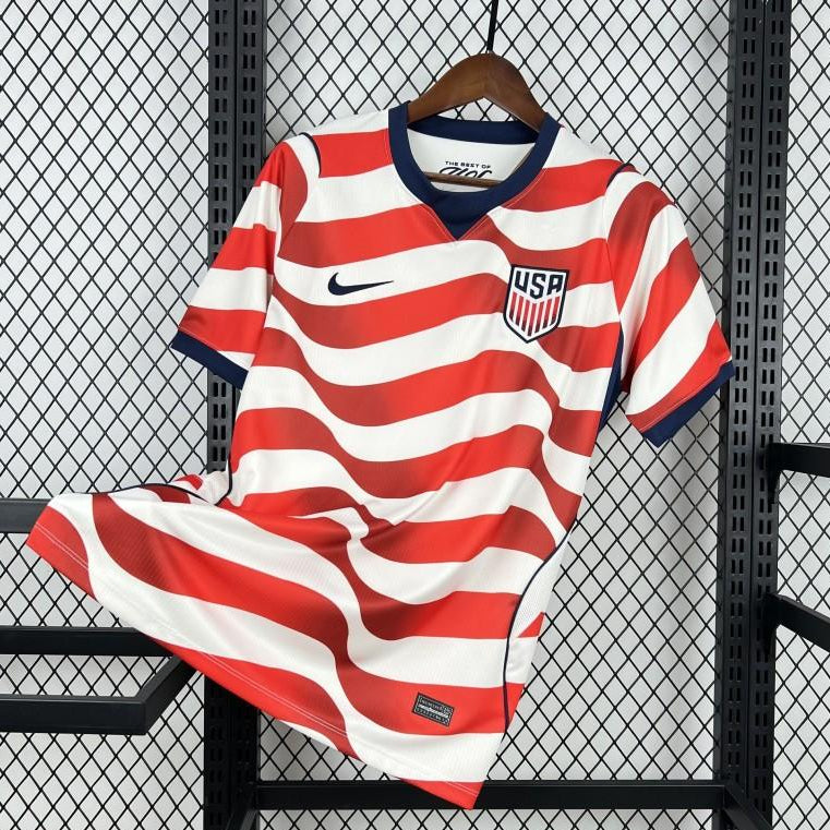 USA 2026 World Cup home jersey red white striped football shirt front view
