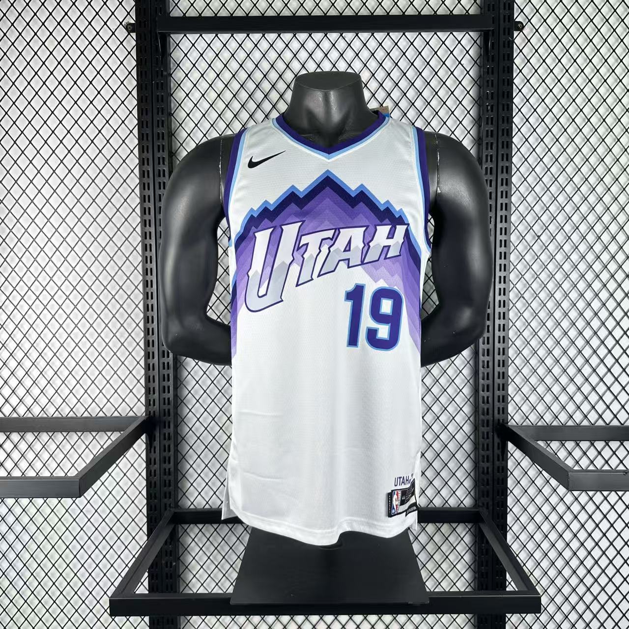 Utah Jazz 2025/26 Association jersey Bailey number 19 white mountain graphic front view