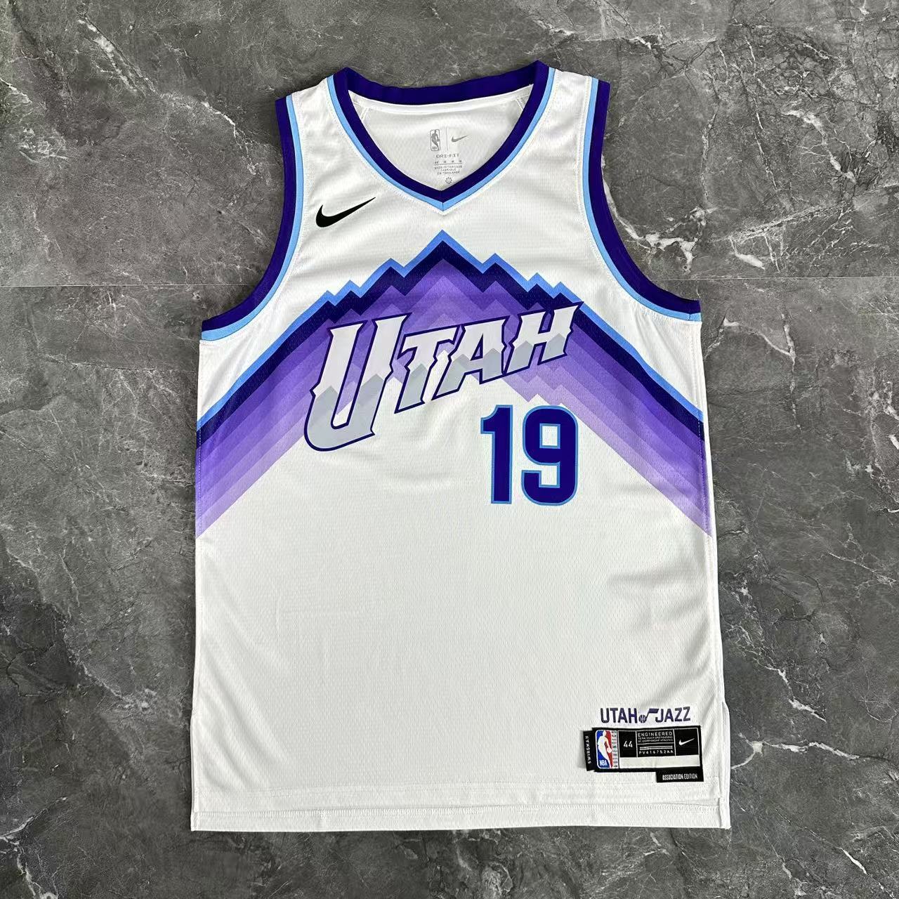 Utah Jazz 2025/26 Association jersey Bailey number 19 white mountain graphic front view