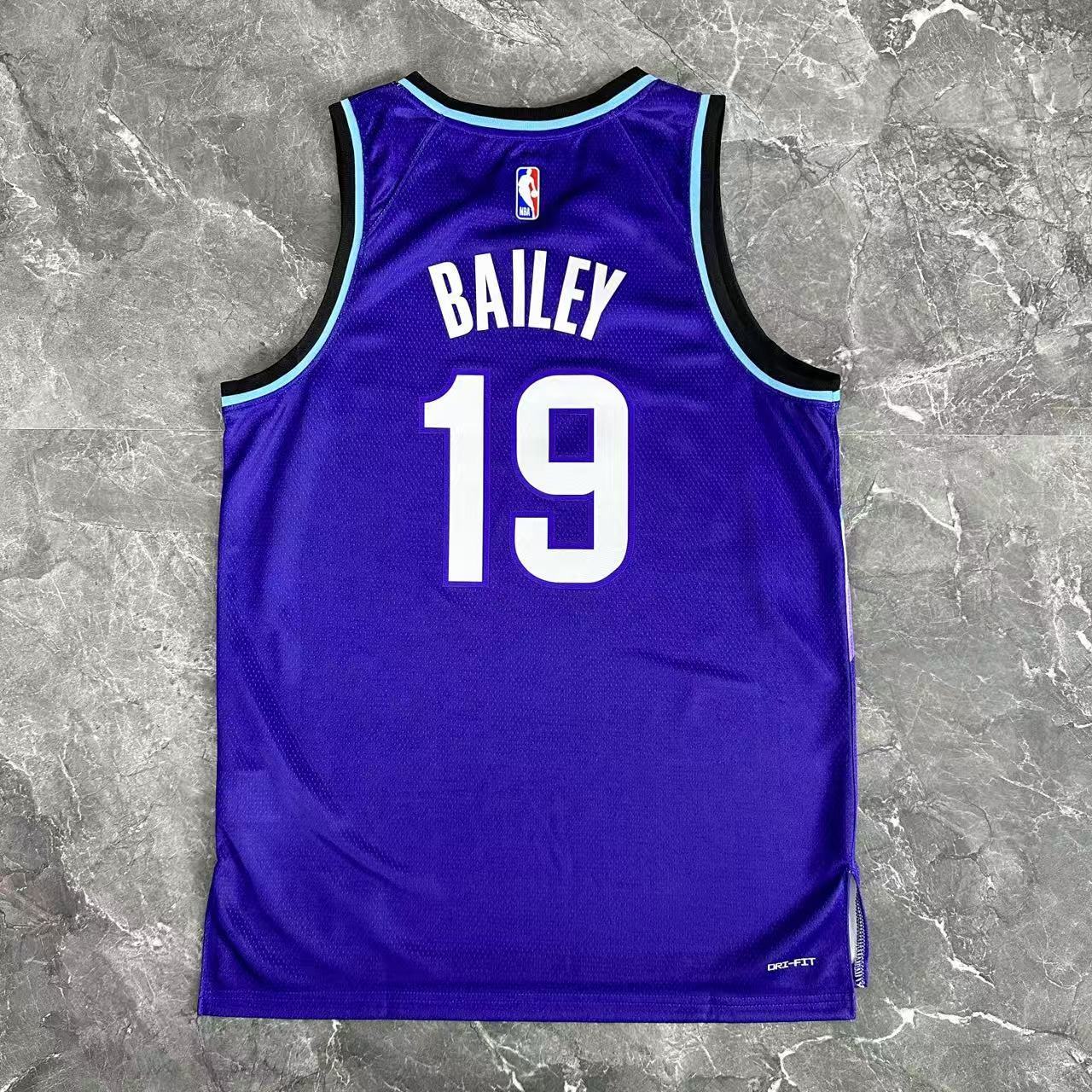 Utah Jazz 2025/26 Icon Edition jersey Bailey number 19 purple mountain design back view