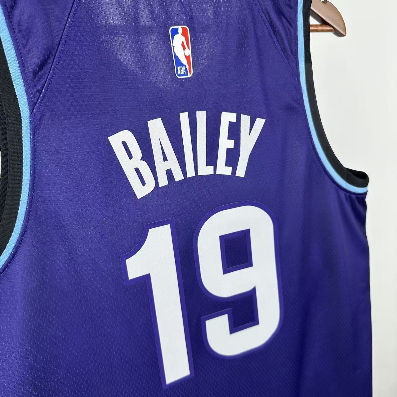 Utah Jazz 2025/26 Icon Edition jersey Bailey number 19 purple mountain design back view