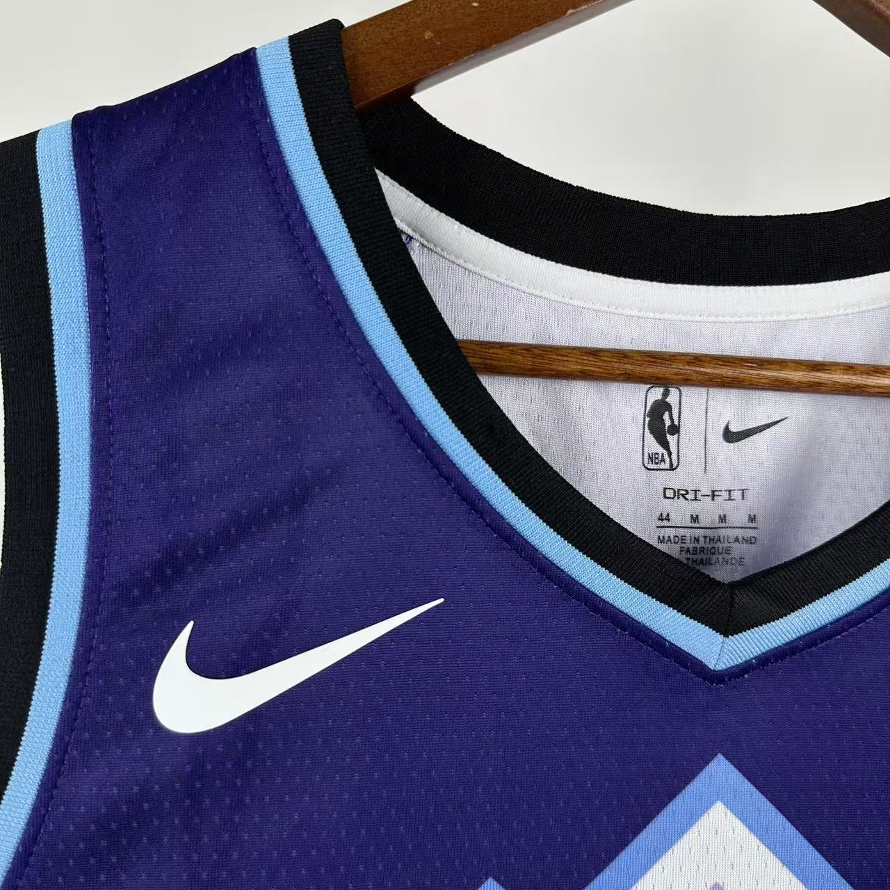 Utah Jazz 2025/26 Icon Edition jersey Bailey number 19 purple mountain design front view