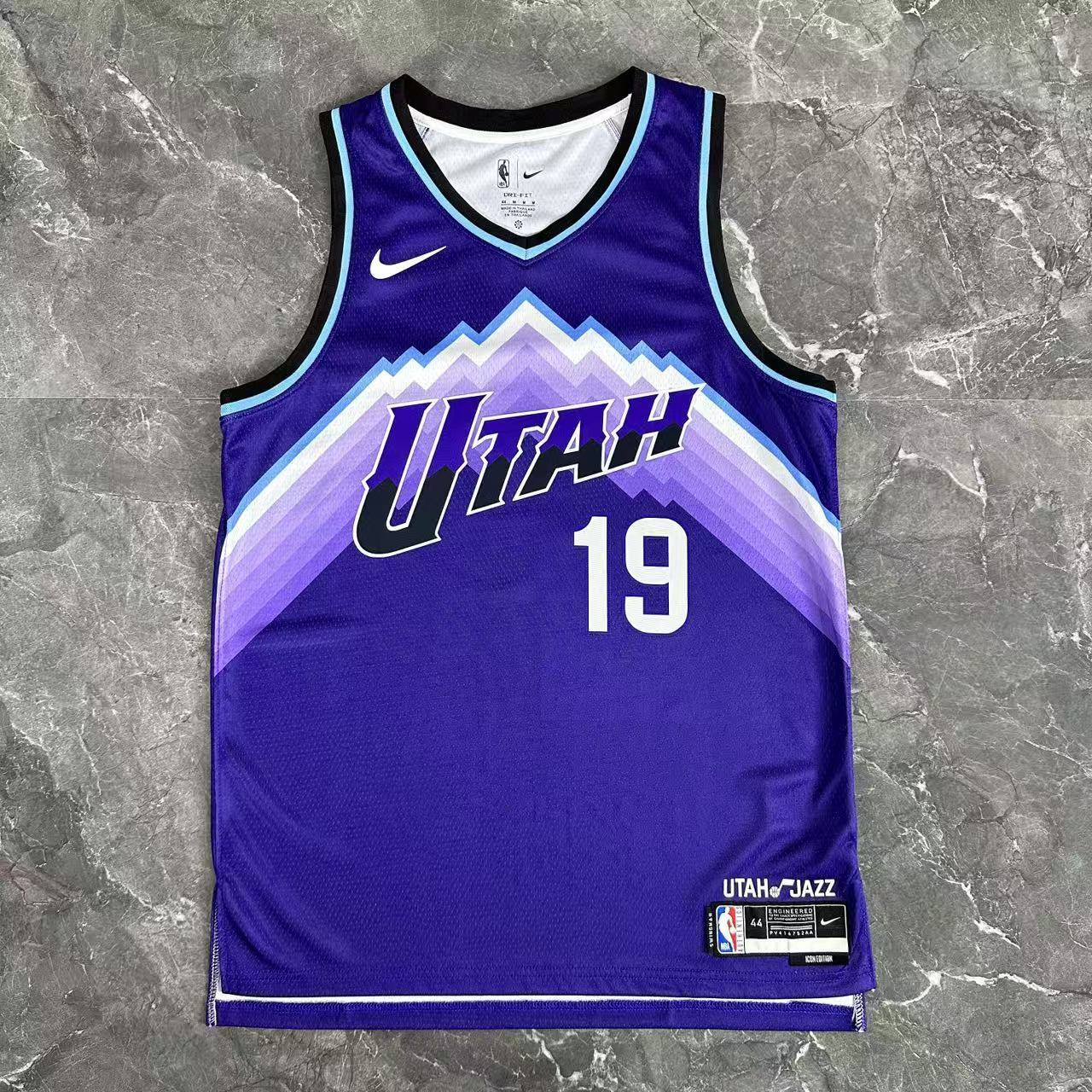 Utah Jazz 2025/26 Icon Edition jersey Bailey number 19 purple mountain design front view