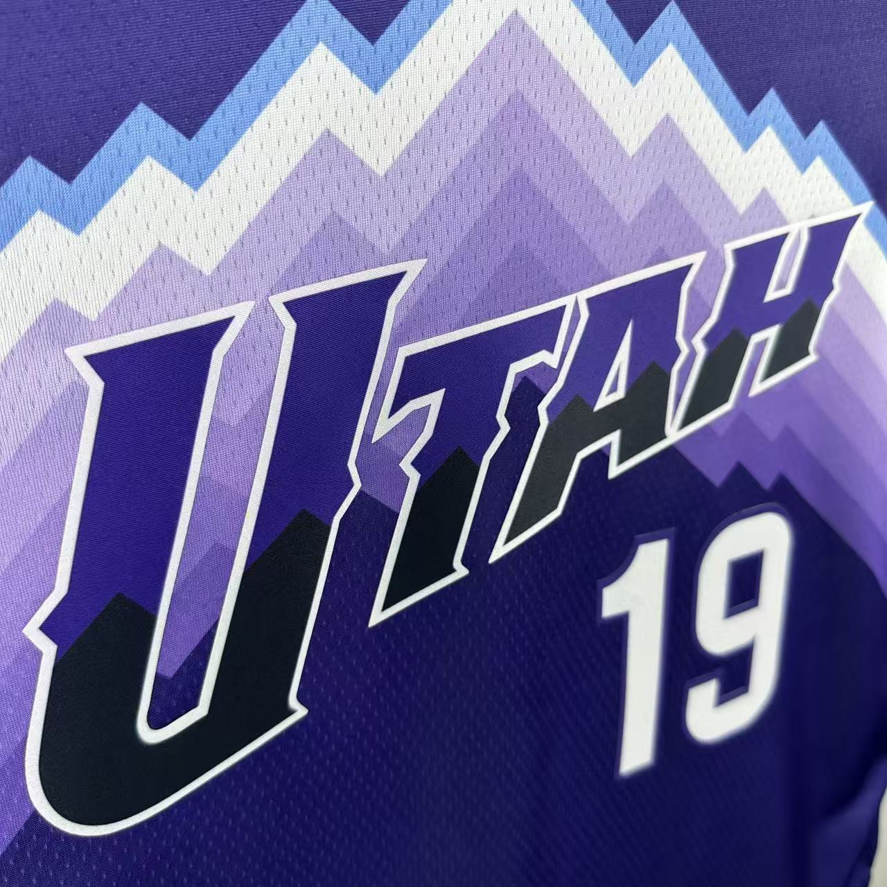 Utah Jazz 2025/26 Icon Edition jersey Bailey number 19 purple mountain design front view