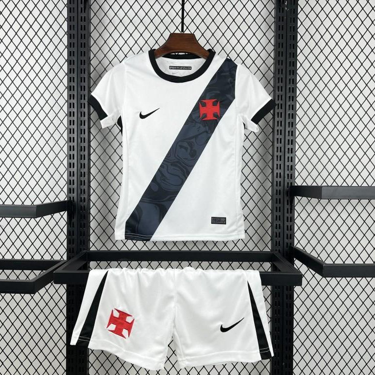 Vasco Da Gama Away Jersey 2026 Kids Set front view with white jersey and black diagonal sash