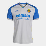 Villarreal Away Jersey 2026/27 front view with light grey base blue sleeves and Pamesa sponsor