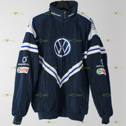 Volkswagen racing jacket navy blue front view with embroidered logo